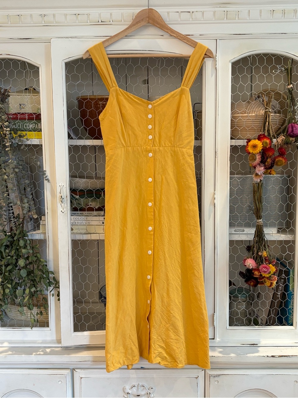 Mustard Button-Down Midi Dress